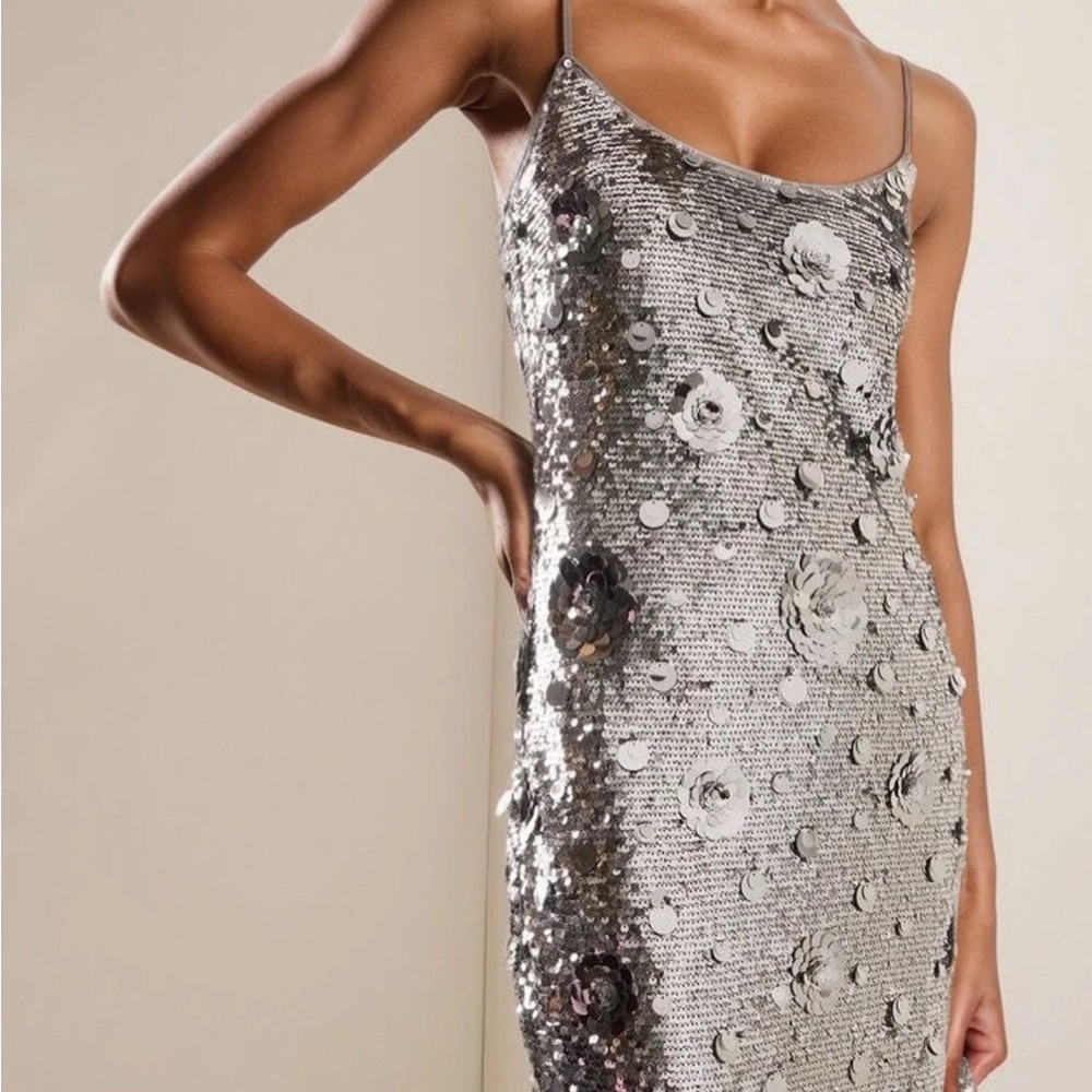 Silver Sequin Floral Dress